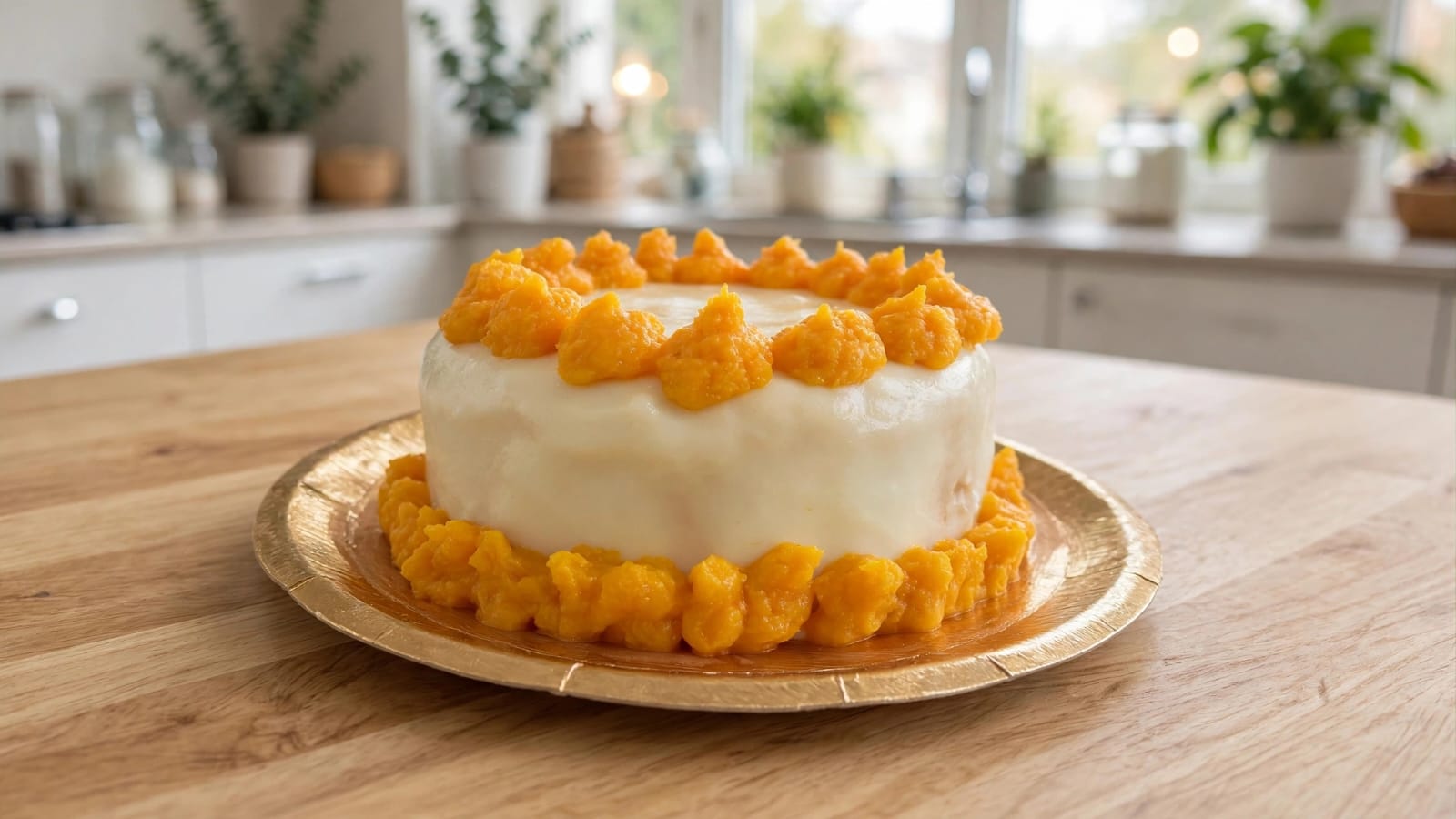 Mini torta de pollo para perros con decoración de calabaza